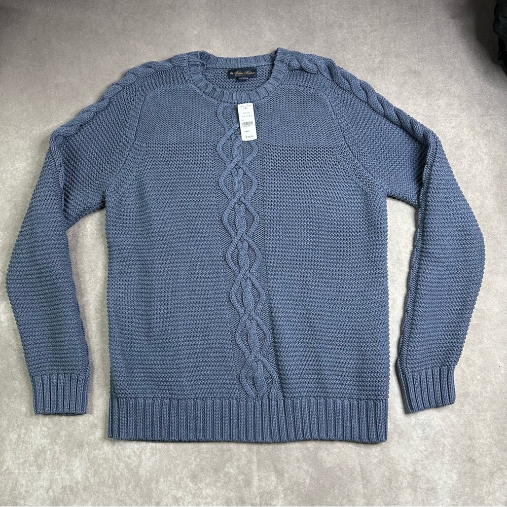 Brooks Brother Cable Knit Long Sleeve Pullover Blue Sweater Size XL Preppy
